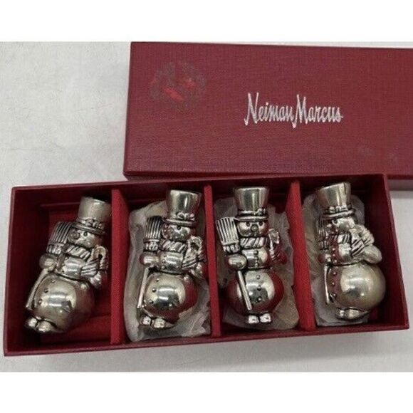 Neiman Marcus Silver-plated Snowman Place card Or Business Card Holders Set Of 4 - Picture 6 of 6
